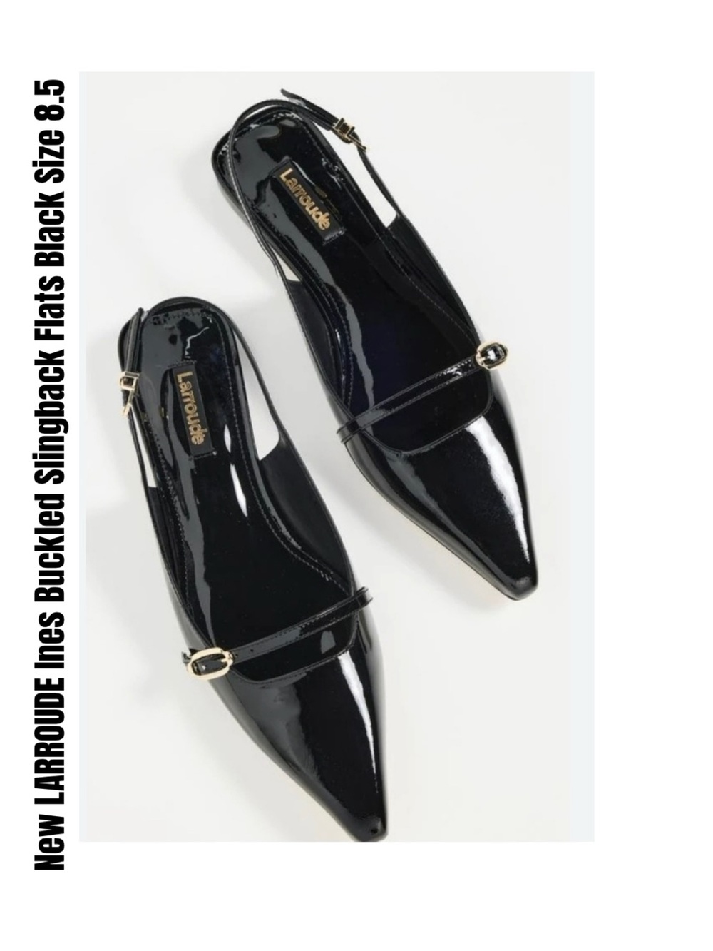LARROUDE Ines Buckled Slingback Flats Black Size 8.5